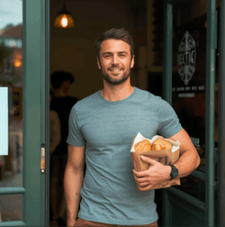 happy guy with bread