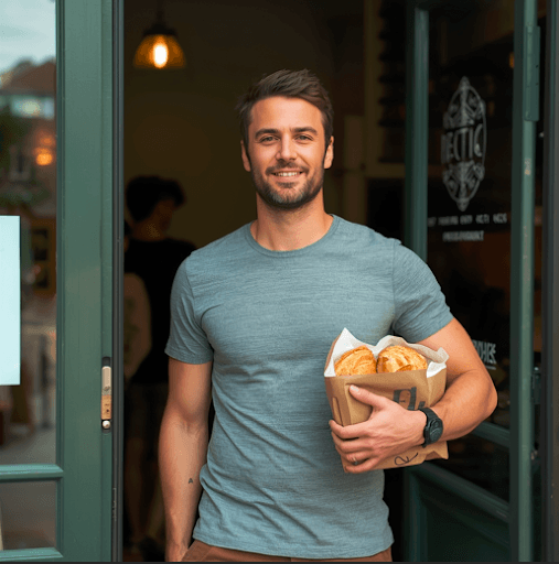 happy guy with bread